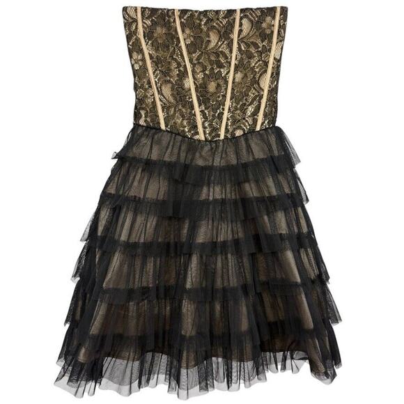 Deb Womens Black Tulle Lace Ruffle Whimsigoth Strapless Coquette Prom Dress 9/10 - Picture 14 of 16